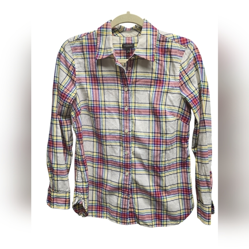 Talbots Classic Cotton Shirt - Windowpane Plaid Sz. XS - Picture 2 of 8